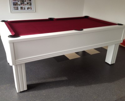 English Pool Tables Emperor English Pool Table in White and Burgundy Cloth