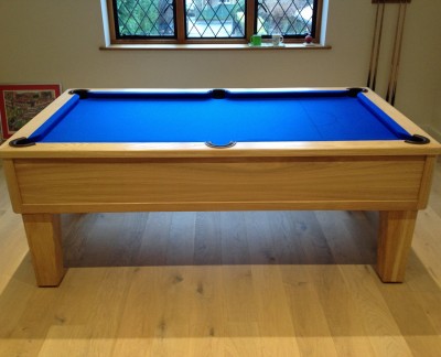 Modern English Pool Tables Emperor English Pool Table in Oak with Blue Cloth