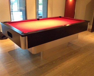 Modern English Pool Tables Tiered Contemporary Aluminium / Black English Pool Table - Red Cloth
