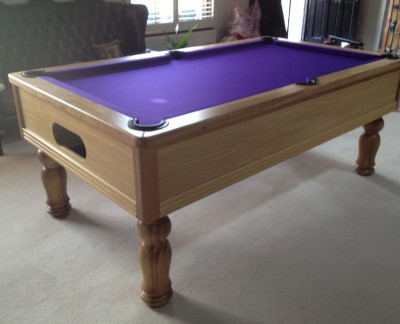 Traditional English Pool Tables Emperor English Pool Table in Oak with Purple Cloth