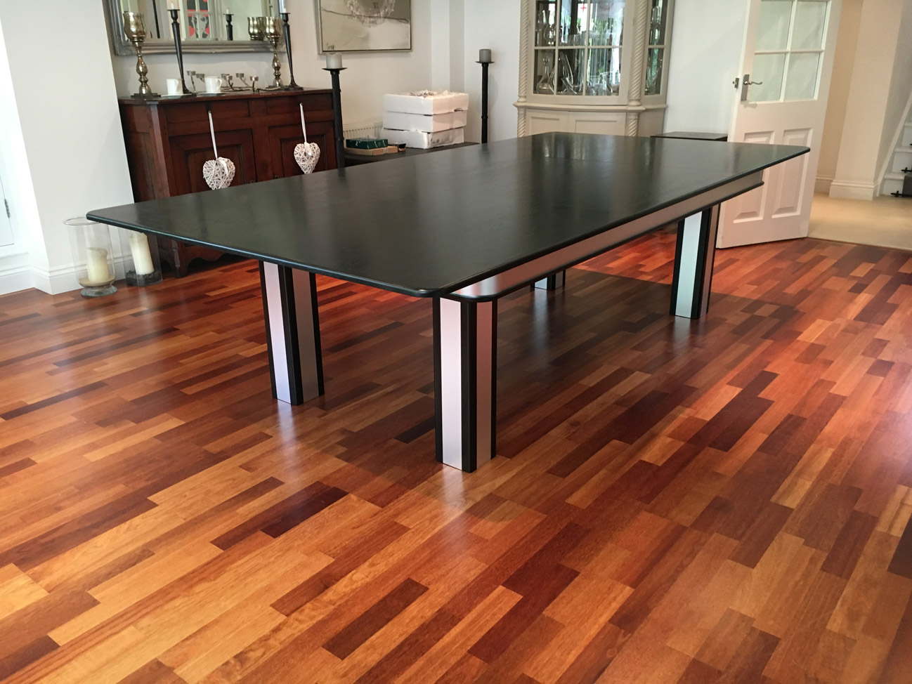 Pool Dining Table with Brushed Aluminium Inserts - Snooker & Pool Tables