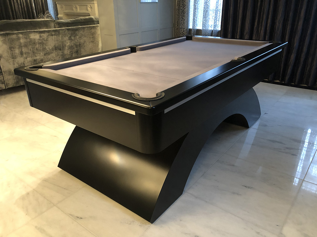 Arched Contemporary English Pool Table with Black Spray Finish
