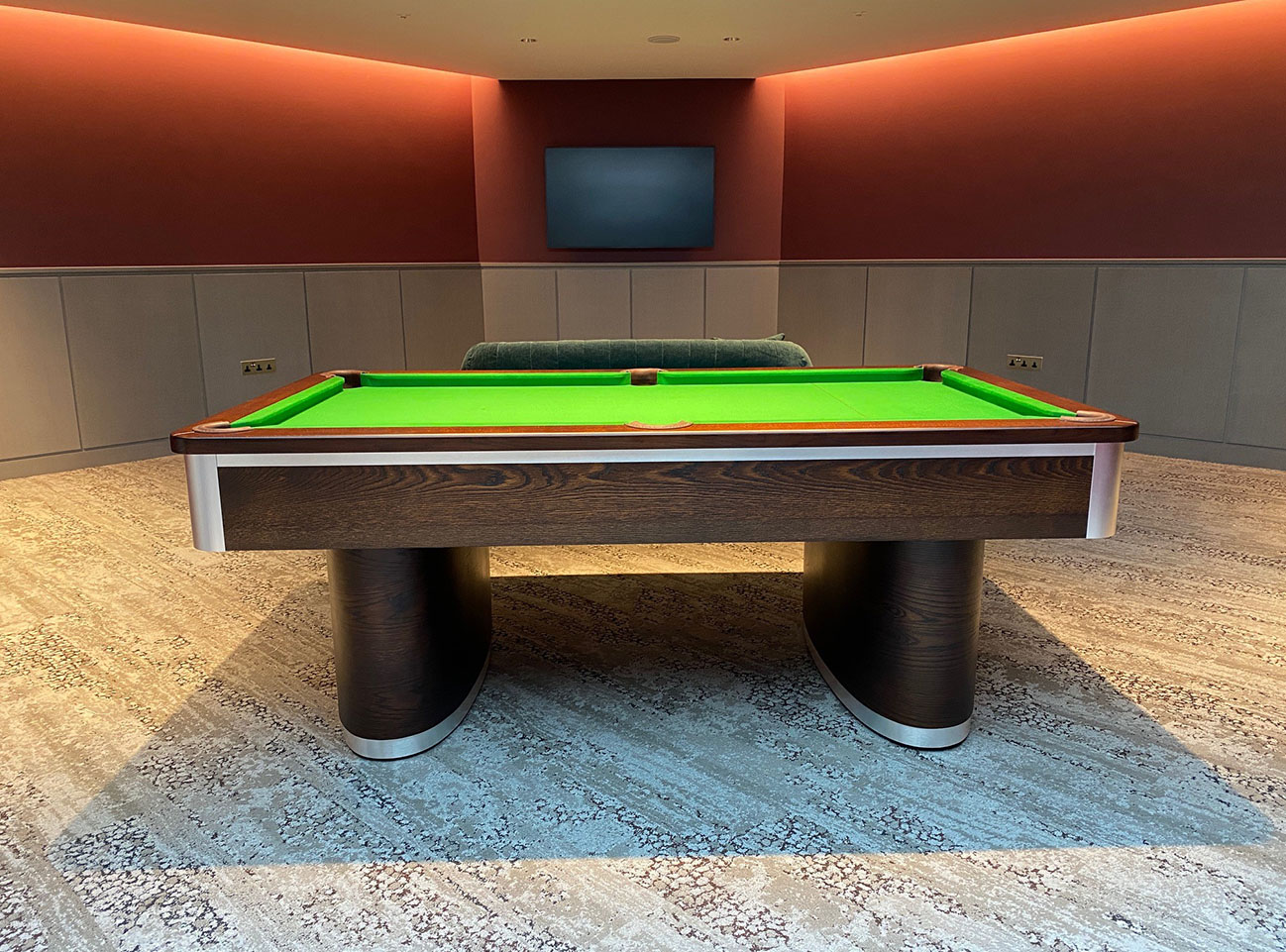  Oval Pedestal Contemporary English Pool Table - Dark Oak Matt Finish