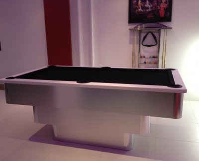 Tiered Contemporary English Pool Table - White Cushion Rail