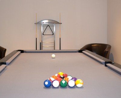 Olhausen Waterfall Pool Table in Black / Chrome with Grey Cloth