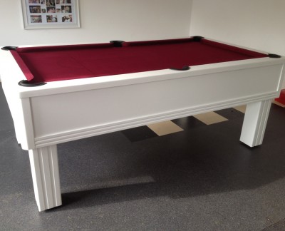 Emperor English Pool Table in White and Burgundy Cloth