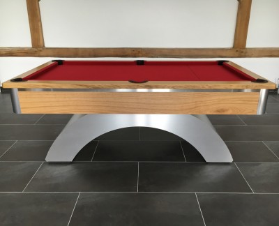 Arched Contemporary English Pool Table - Brushed Aluminium and Oak