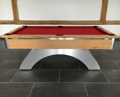 English Pool Tables Arched Contemporary English Pool Table - Brushed Aluminium and Oak