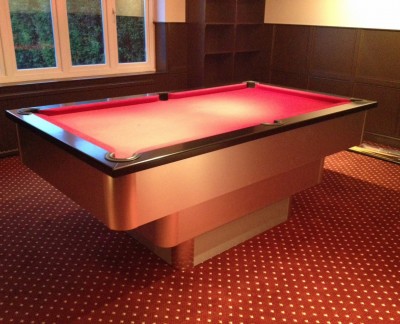 English Pool Tables Tiered Contemporary English Pool Table - Burgundy Cloth