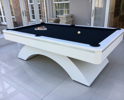 Olhausen Waterfall Pool Table in White with Brushed Aluminium Strip