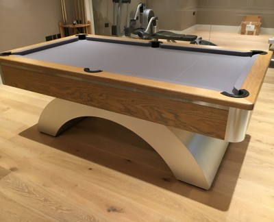 Arched Contemporary English Pool Table - Oak & Brushed Aluminium