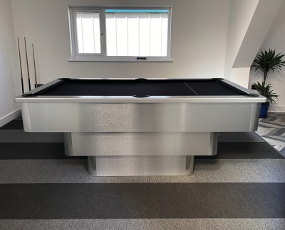 Tiered Contemporary English Pool Table - Silver Cushion Rail