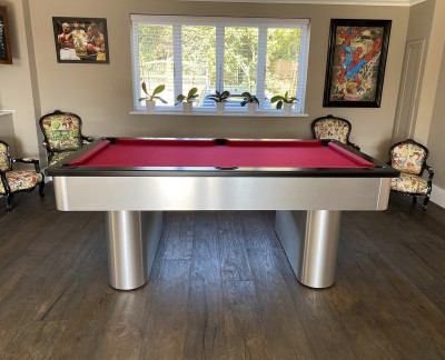 Pedestal Contemporary English Pool Table - Brushed Aluminium Finish