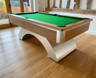 Arched Contemporary English Pool Table - Brushed Aluminium with Oak