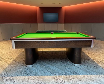 Oval Pedestal Contemporary English Pool Table - Green Cloth