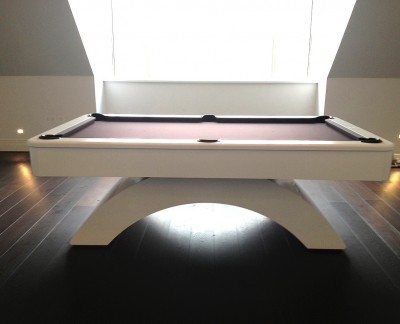 Olhausen Waterfall Pool Table in Satin White with Chocolate Cloth