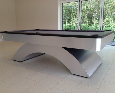 American Pool Tables Olhausen Waterfall Pool Table in Brushed Aluminium with Grey Cloth