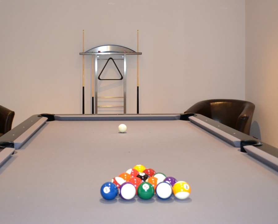 Olhausen Waterfall Pool Table in Black / Chrome with Grey Cloth