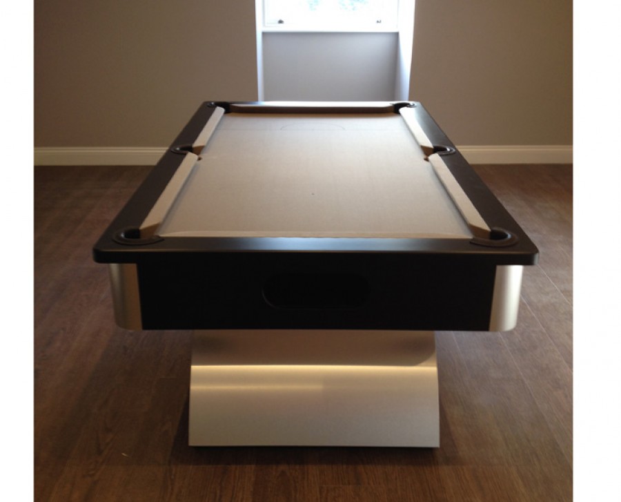 Arched-Contemporary English Pool Table - Black Cushion Rail and Taupe Cloth