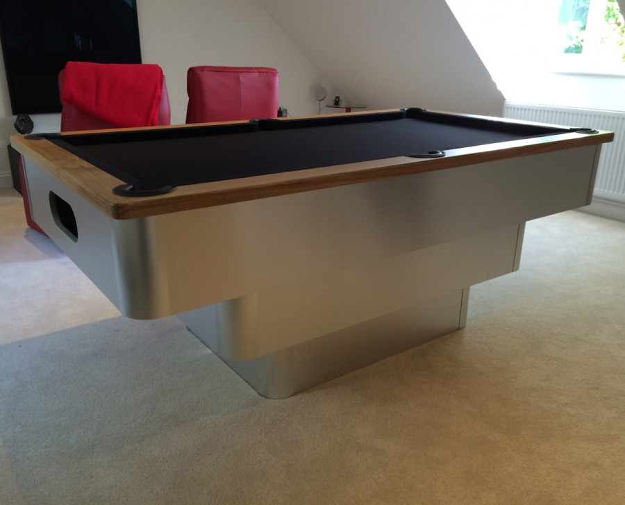 Tiered-Contemporary English Pool Table with Oak Cushion and Black Cloth
