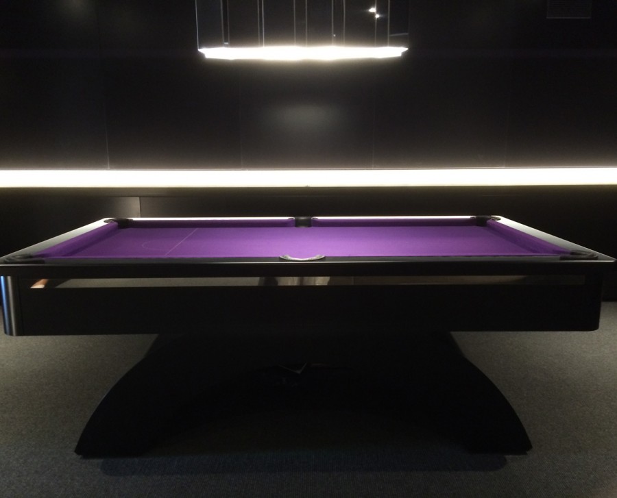 Arched-Contemporary English Pool Table in Black with Metal Insert