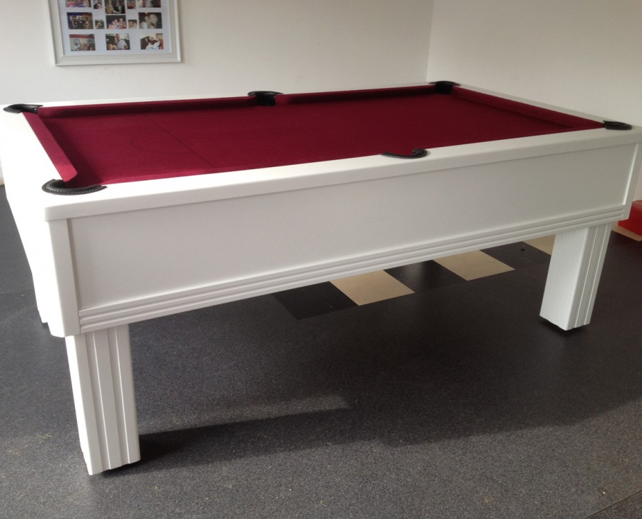 Emperor English Pool Table in White with Burgundy Cloth