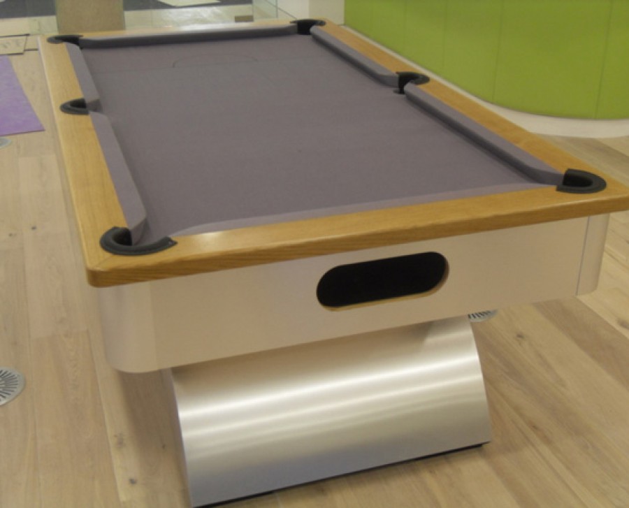 Arched-Contemporary English Pool Table with Oak Cushion / Grey Cloth