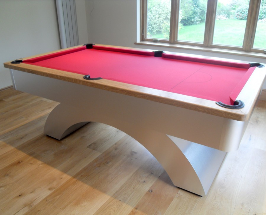 Arched-Contemporary English Pool Table with Oak Cushion / Red Cloth