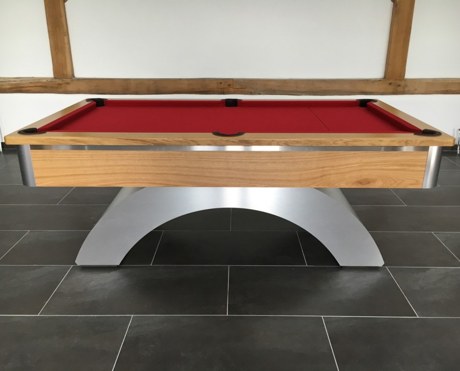 Arched-Contemporary English Pool Table - Brushed Aluminium and Oak Finish