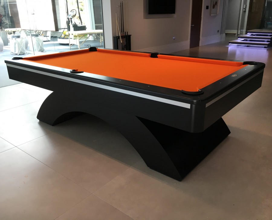 Olhausen Waterfall Pool Table in Black with Orange Cloth