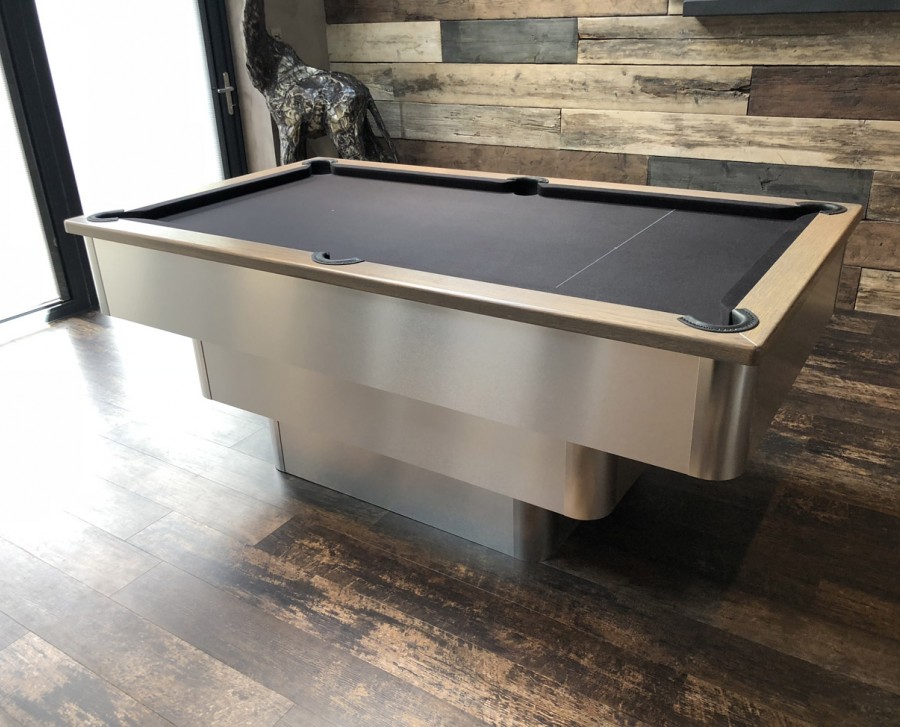 Tiered-Contemporary English Pool Table with Oak Cushion Rail with Grey Tint