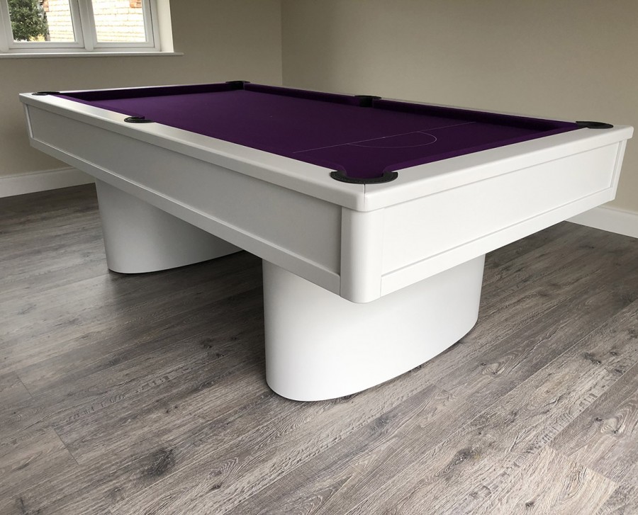Oval-Pedestal-Contemporary English Pool Table - Painted Finish with Purple Cloth