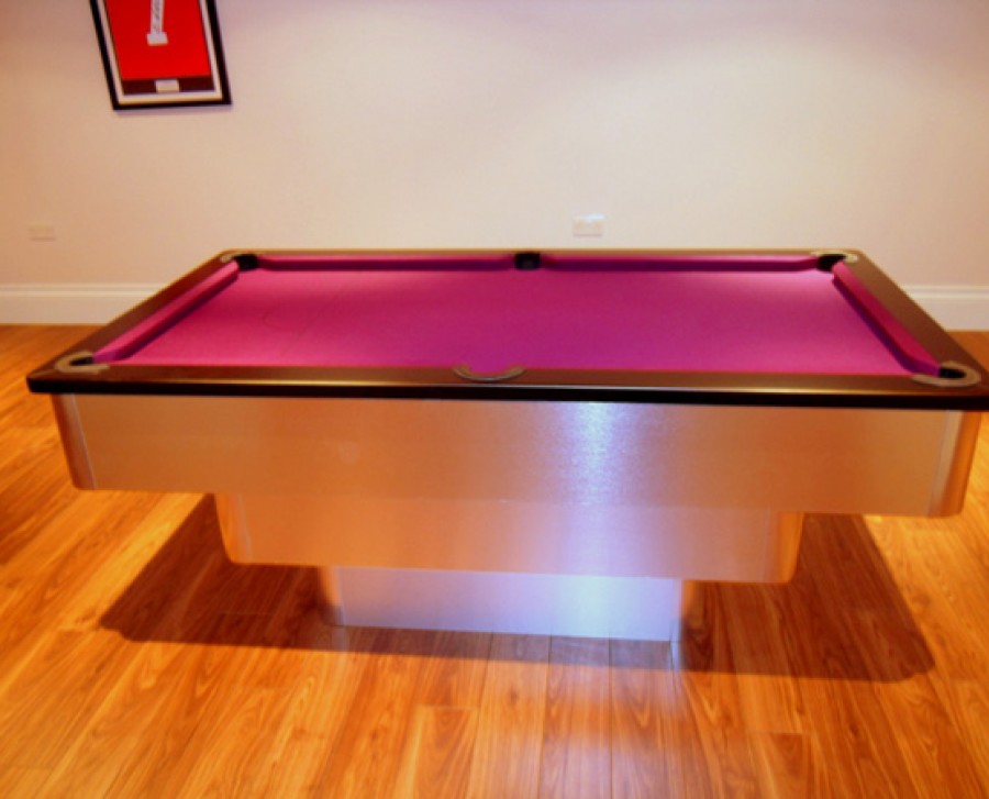 Tiered-Contemporary English Pool Table with Black Cushion / Purple Cloth