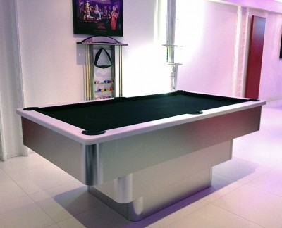 Tiered Contemporary English Pool Table - White Cushion Rail