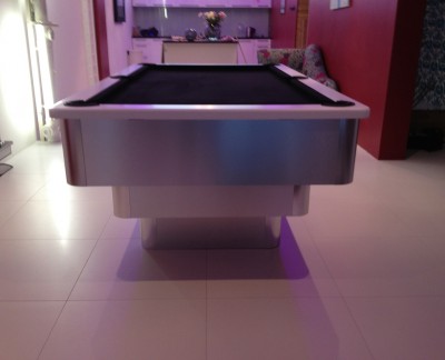 Tiered Contemporary English Pool Table - White Cushion Rail