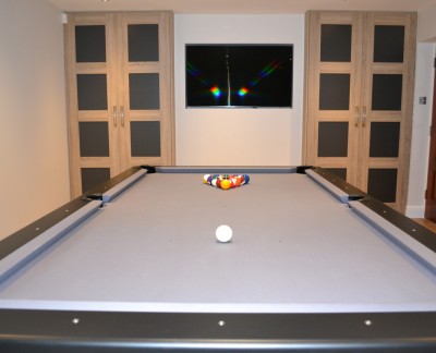 Olhausen Waterfall Pool Table in Black / Chrome with Grey Cloth