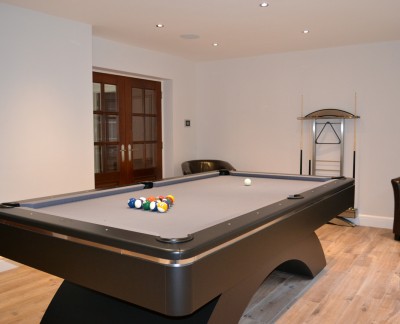 Olhausen Waterfall Pool Table in Black / Chrome with Grey Cloth