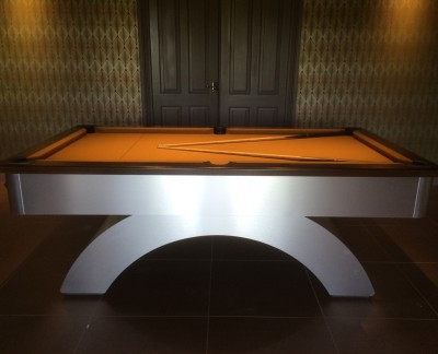 Arched-Contemporary English Pool Table in Brushed Aluminium / Dark Oak