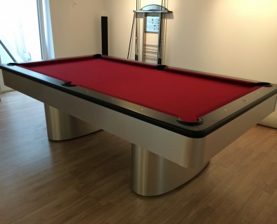 Olhausen Sahara Pool Table in Brushed Aluminium (Red Cloth)