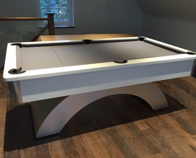 Arched-Contemporary English Pool Table - White Cushion Rail and Silver Cloth