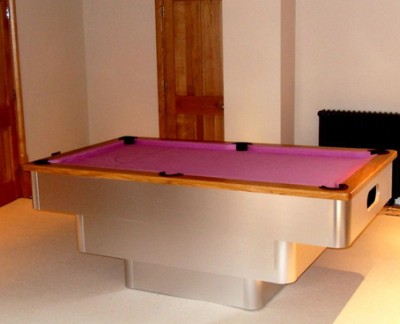 Tiered-Contemporary English Pool Table with Oak Cushion and Pink Cloth