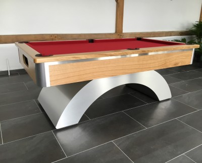 Arched Contemporary English Pool Table - Brushed Aluminium and Oak