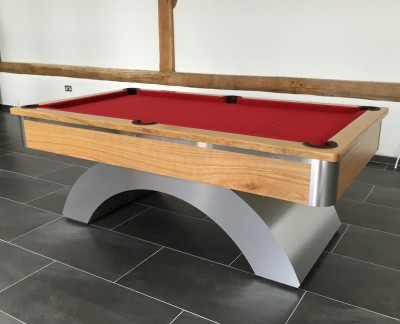 Arched Contemporary English Pool Table - Brushed Aluminium and Oak