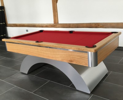 Arched Contemporary English Pool Table - Brushed Aluminium and Oak