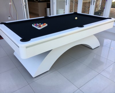Olhausen Waterfall Pool Table in White with Brushed Aluminium Strip