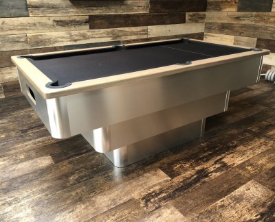 Tiered Contemporary English Pool Table - Grey Tint Oak Cushion Rail