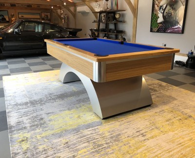 Arched-Contemporary English Pool Table - Brushed Aluminium and Oak Finish