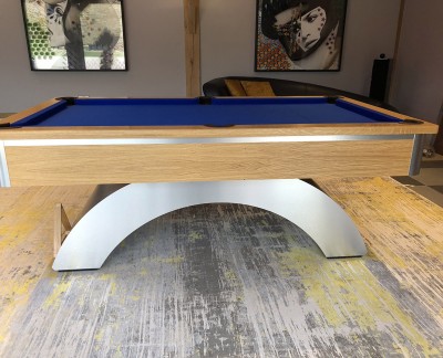 Arched Contemporary English Pool Table - Brushed Aluminium / Oak