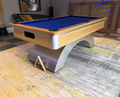 Arched Contemporary English Pool Table - Brushed Aluminium / Oak