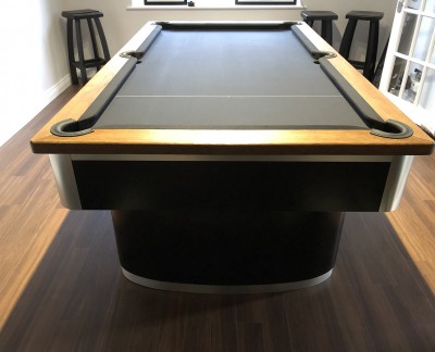Oval Pedestal Contemporary English Pool Table - Black Cloth